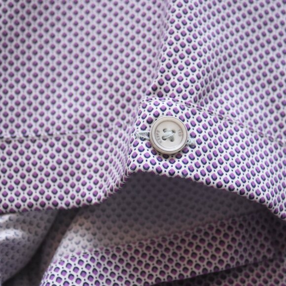Ted Baker Men’s Size 4 (M) Short Sleeve Button-Up Shirt Purple Microprint Cotton - Picture 9 of 10
